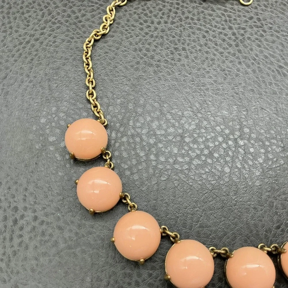 J. Crew Necklace Gold Tone Pink Round Bib Womens Statement Jewelry 18 Inch‎